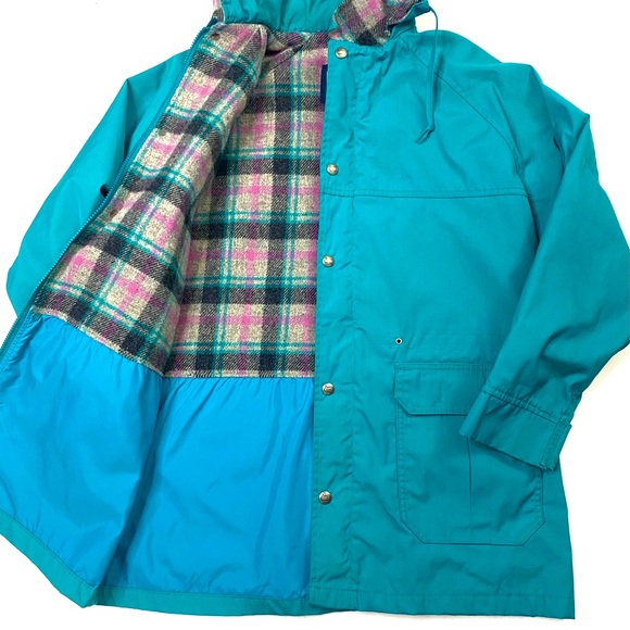 Vintage Woolrich Women’s Teal Wool Lined Hooded Parka Jacket Coat Made In USA M - Picture 4 of 13